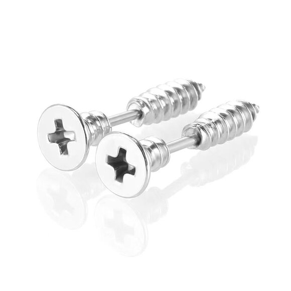 Titanium Steel Screw Stud Earrings Unisex Punk Rock Streetwear Jewelry - Picture 1 of 8